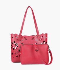 Maroon two-piece floral tote