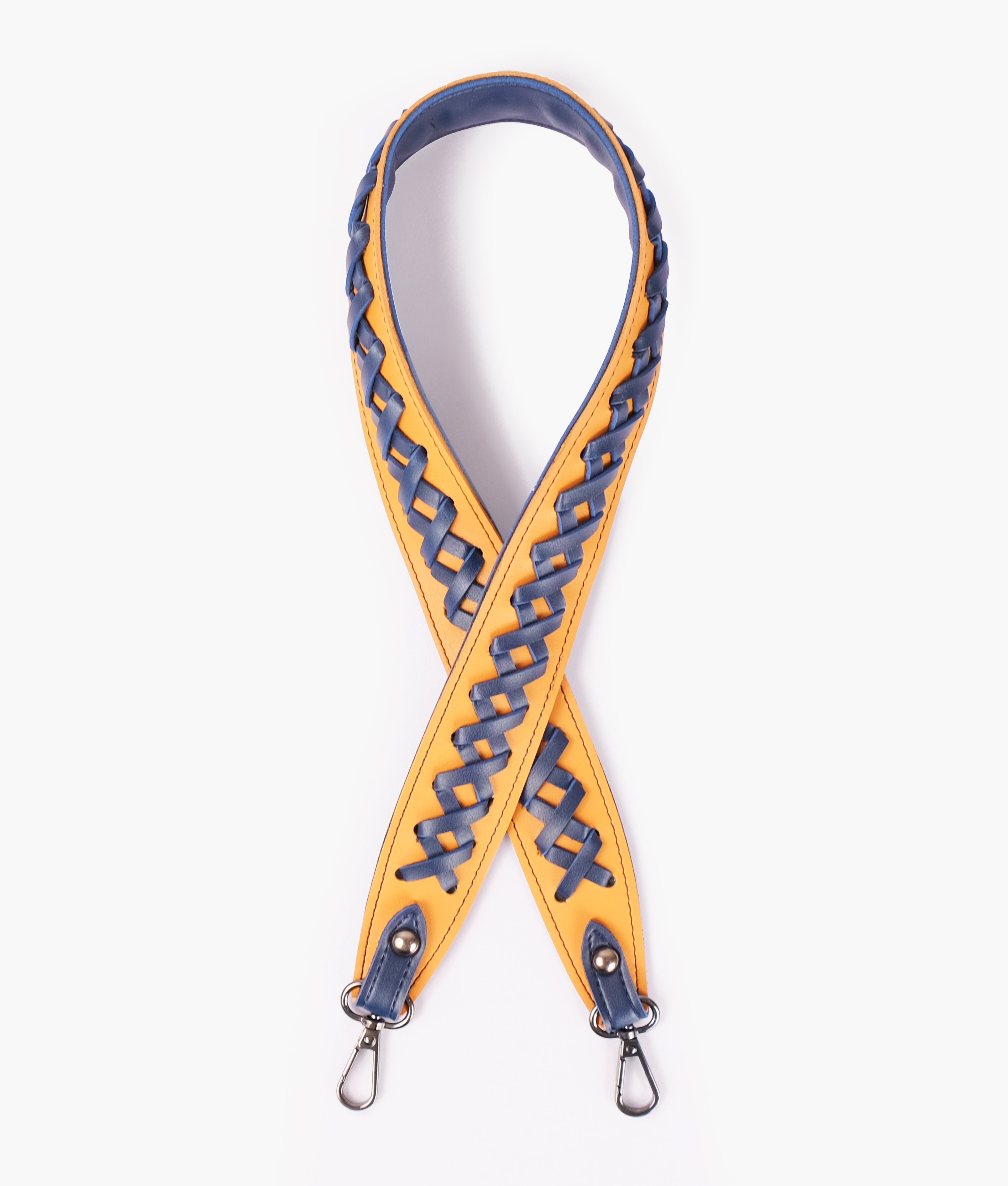 Mustard and blue zig-zag weave strap add-on