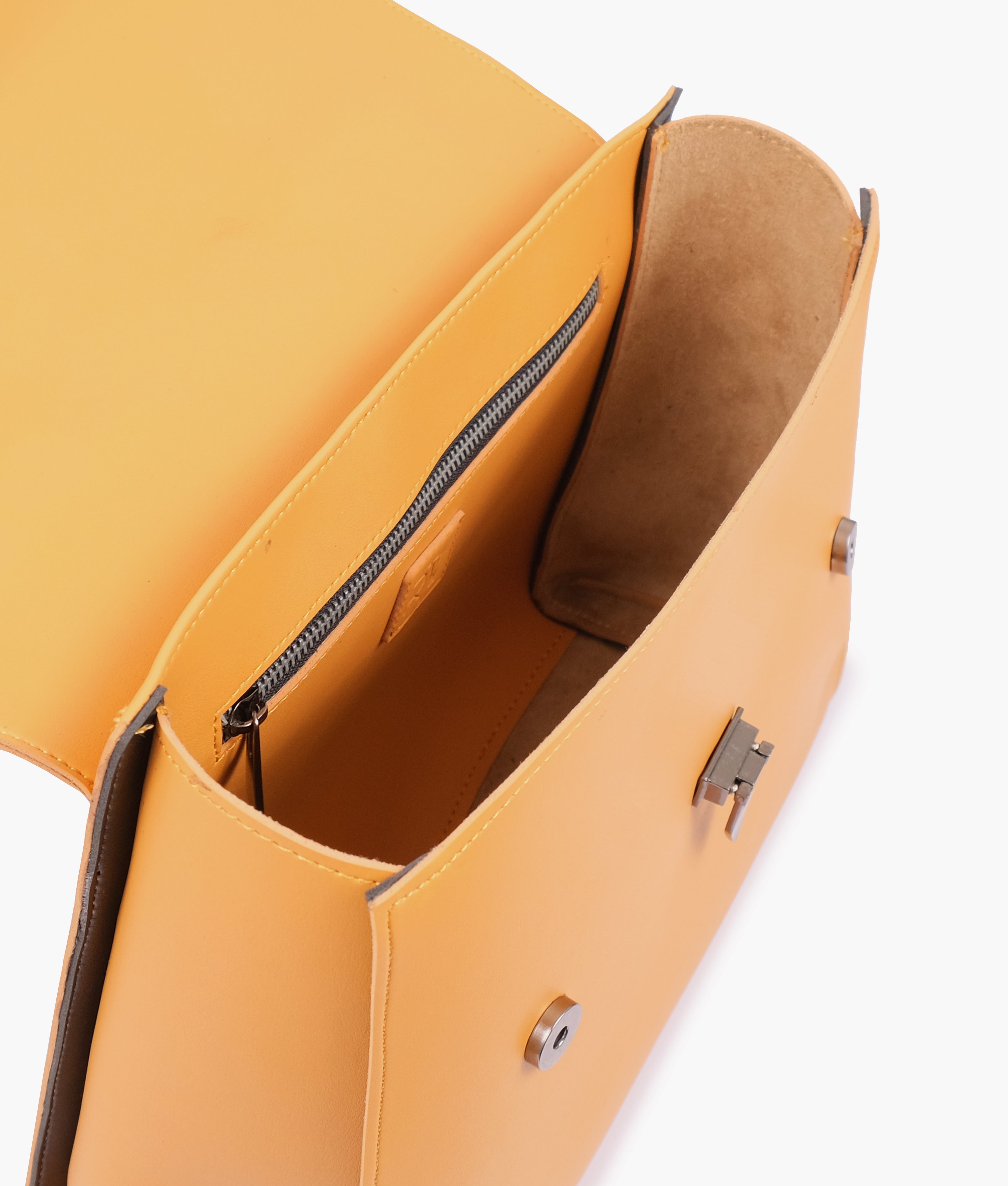 Mustard flap-over top-handle bag