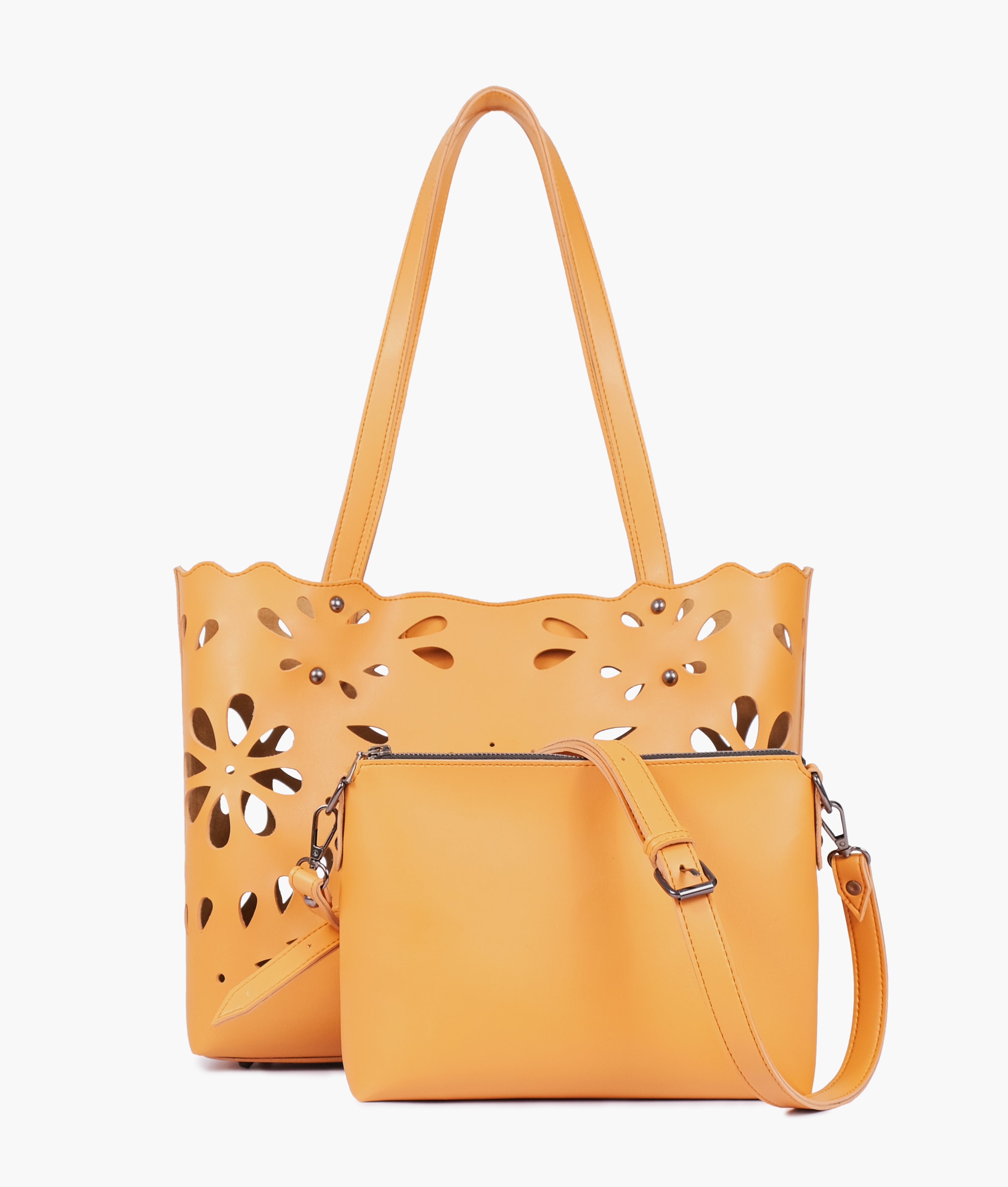 Mustard two-piece floral tote