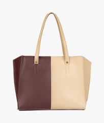 Off-white and burgundy over the shoulder tote bag