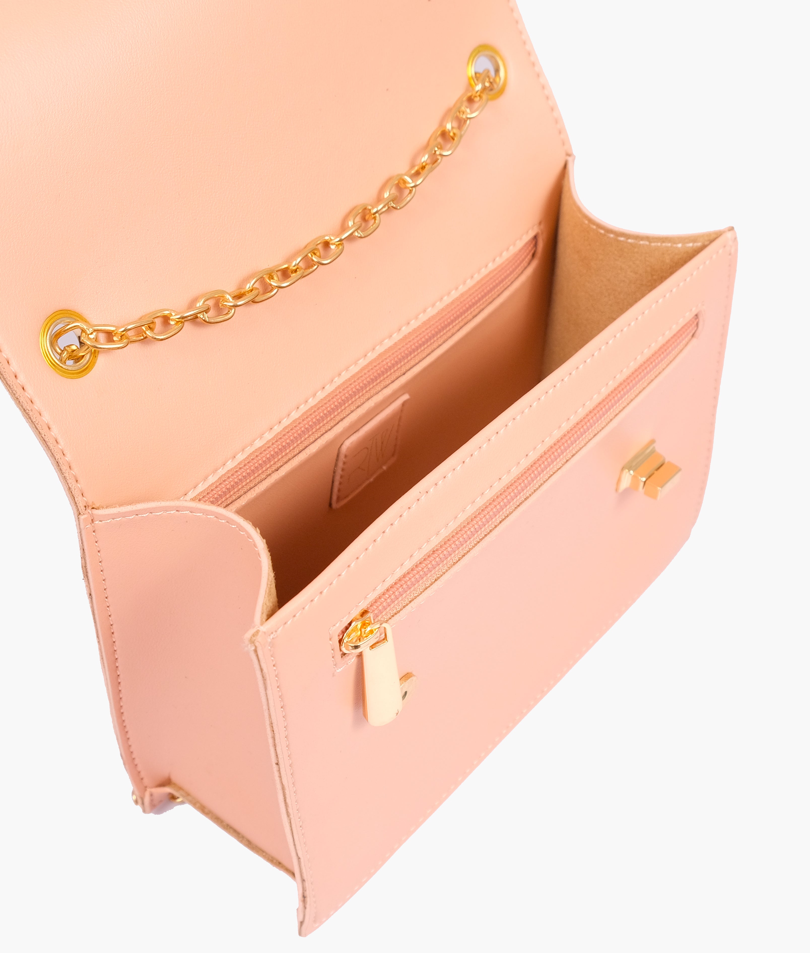 Peach chain shoulder bag with twist lock