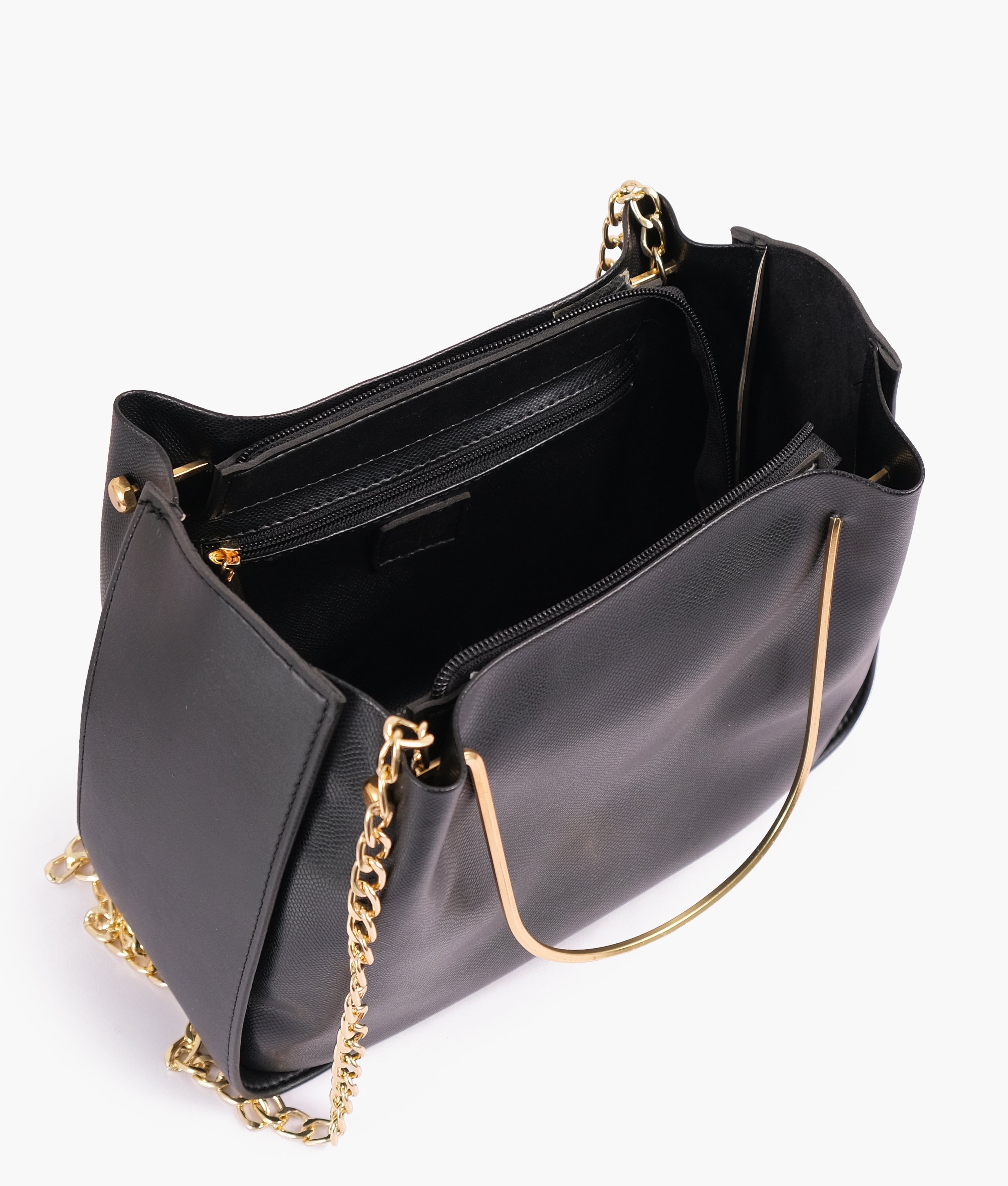 Pearl black metallic handle shoulder bag