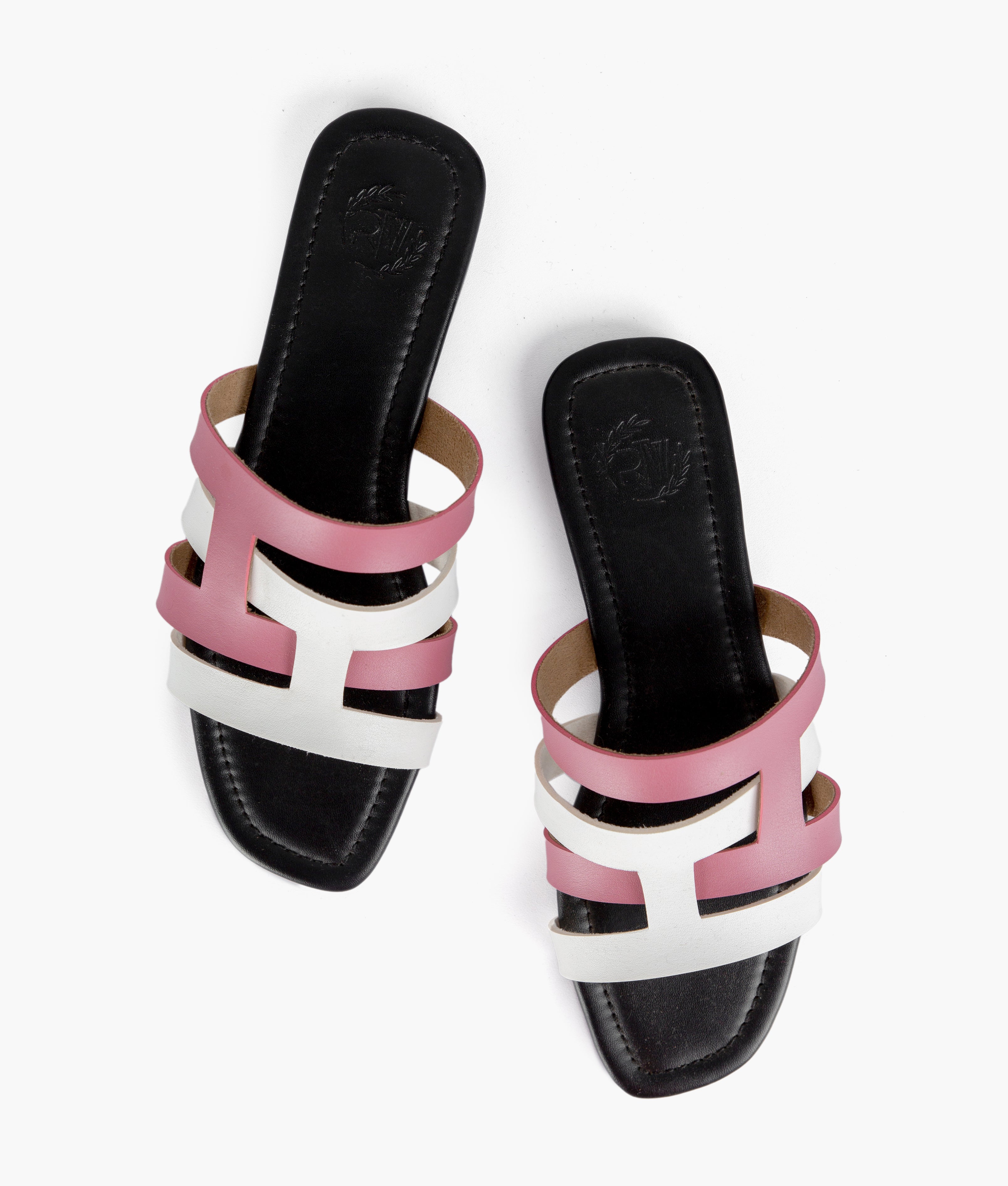 Pink and white color-blocking flats