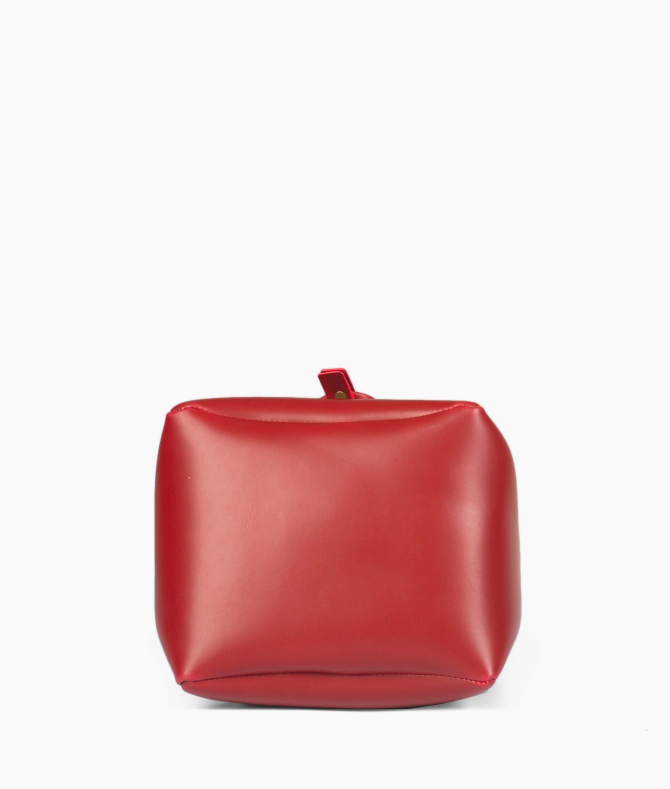 Red drawstring bucket bag