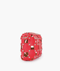 Red rivet cross-body bag