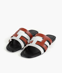 Rust and white color-blocking flats