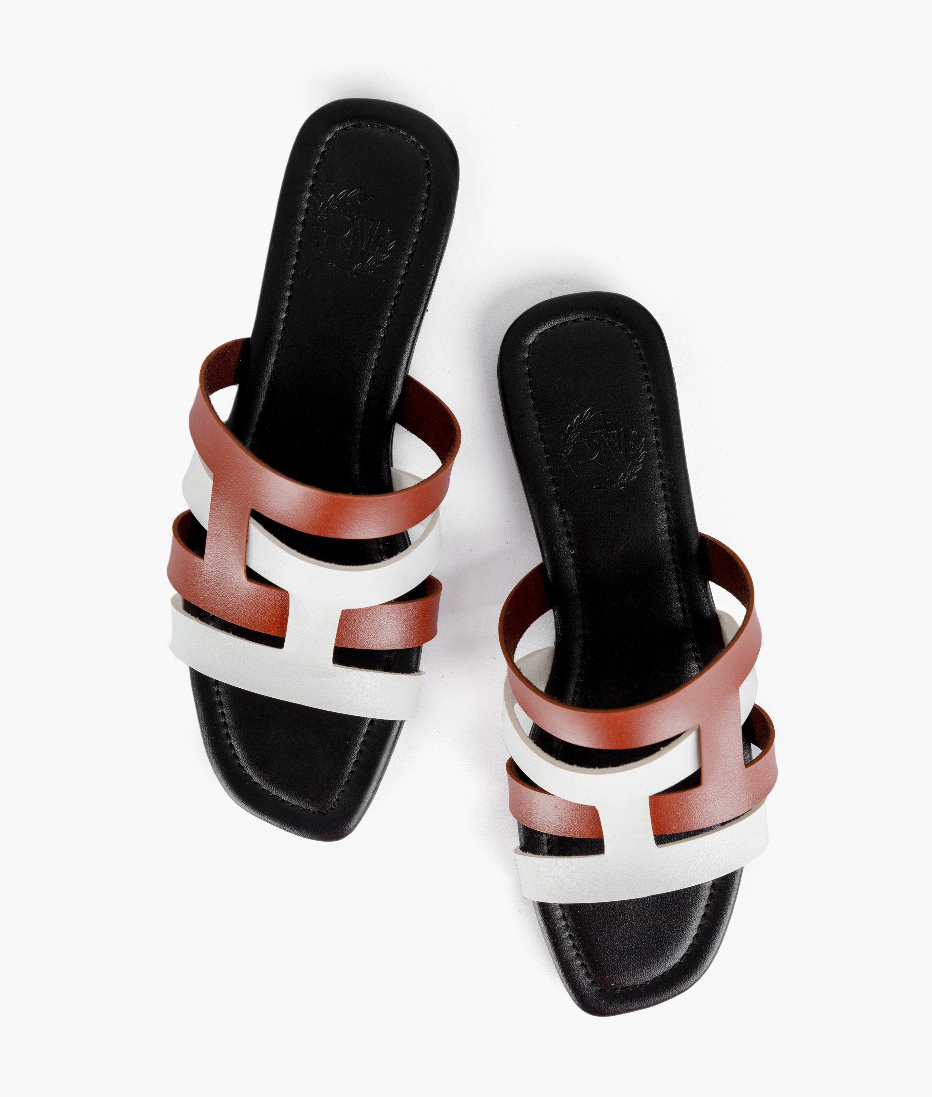 Rust and white color-blocking flats