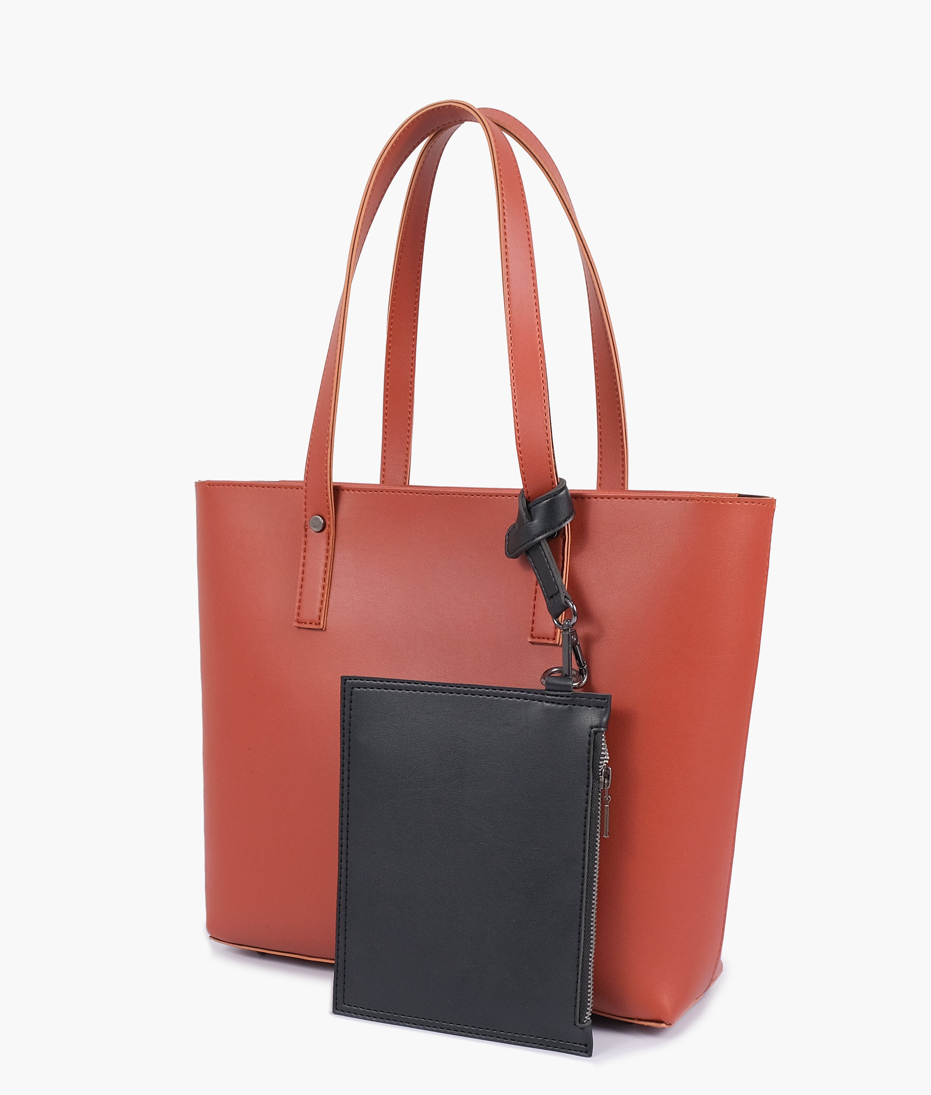 Rust tote bag with detachable pouch