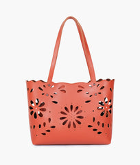 Rust two-piece floral tote