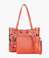 Rust two-piece floral tote