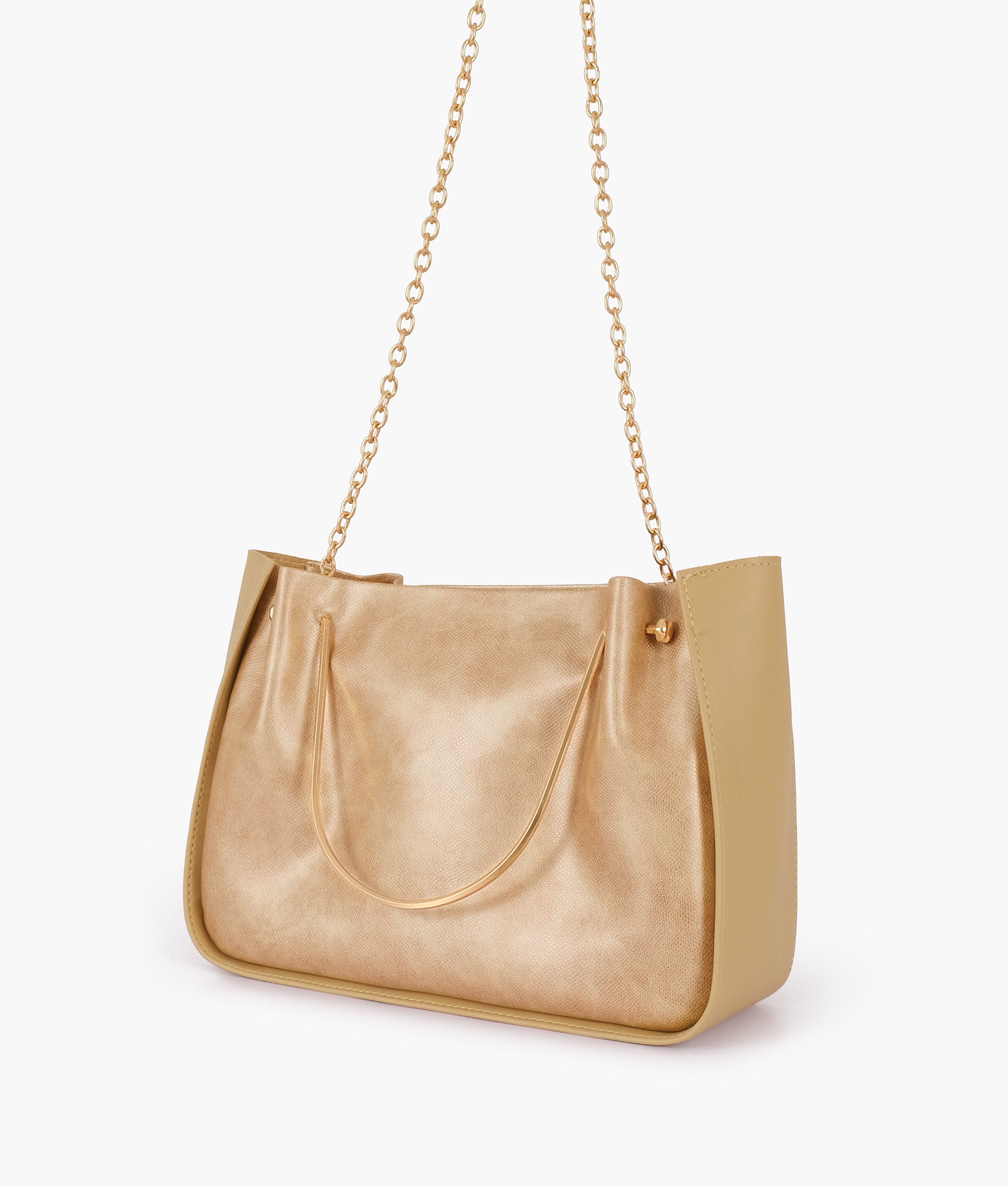 Sandy metallic handle shoulder bag